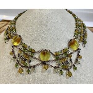 Y2K Deadstock Glass Chandelier Collar Statement Necklace 12in ~15in Fairy Grunge